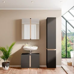 Vicco Badmöbel-Set Anthrazit Gloria, bestehend aus Bad Spiegelschrank, Waschbeckenunterschrank, Hochschrank - Unterschrank- und Hängeschrank-Kombination