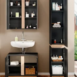 Vicco Badmöbel-Set Anthrazit Gloria, bestehend aus Bad Spiegelschrank, Waschbeckenunterschrank, Hochschrank - Unterschrank- und Hängeschrank-Kombination