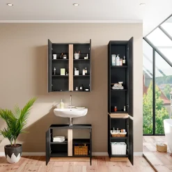 Vicco Badmöbel-Set Anthrazit Gloria, bestehend aus Bad Spiegelschrank, Waschbeckenunterschrank, Hochschrank - Unterschrank- und Hängeschrank-Kombination