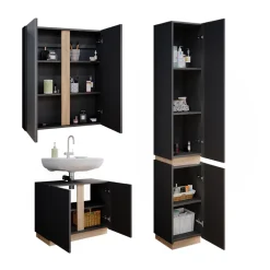 Vicco Badmöbel-Set Anthrazit Gloria, bestehend aus Bad Spiegelschrank, Waschbeckenunterschrank, Hochschrank - Unterschrank- und Hängeschrank-Kombination