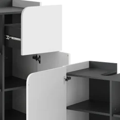 Vicco Badmöbel-Set Anthrazit/Weiß Karen, bestehend aus Badspiegel, Hängeschrank, Midischrank, Waschtischunterschrank, Badschrank - Offene und geschlossene Fächer für flexible Aufbewahrung