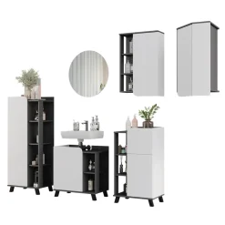 Vicco Badmöbel-Set Anthrazit/Weiß Karen, bestehend aus Spiegel, Hängeschrank, Eckhängeschrank, Midischrank, Waschtischunterschrank, Badschrank - Offene und geschlossene Fächer für Aufbewahrung