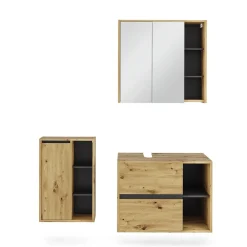 Vicco Badmöbel-Set Artisan/Grau Viola, bestehend aus Bad Spiegelschrank, Waschbeckenunterschrank, Midischrank - Mehr Stauraum ohne Bodenfläche zu nutzen