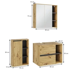 Vicco Badmöbel-Set Artisan/Grau Viola, bestehend aus Bad Spiegelschrank, Waschbeckenunterschrank, Midischrank - Mehr Stauraum ohne Bodenfläche zu nutzen