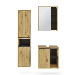 Vicco Badmöbel-Set Artisan/Grau Viola, bestehend aus Bad Spiegelschrank, Waschbeckenunterschrank, Hochschrank - Mehr Stauraum ohne Bodenfläche zu nutzen