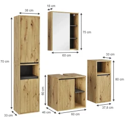 Vicco Badmöbel-Set Artisan/Grau Viola, bestehend aus Badspiegelschrank, Waschbeckenunterschrank, Midischrank, Hochschrank - Mehr Stauraum ohne Bodenfläche zu nutzen