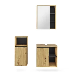 Vicco Badmöbel-Set Artisan/Grau Viola, bestehend aus Bad Spiegelschrank, Waschbeckenunterschrank, Midischrank - Mehr Stauraum ohne Bodenfläche zu nutzen