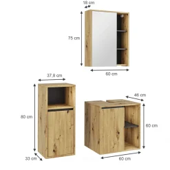Vicco Badmöbel-Set Artisan/Grau Viola, bestehend aus Bad Spiegelschrank, Waschbeckenunterschrank, Midischrank - Mehr Stauraum ohne Bodenfläche zu nutzen