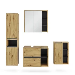 Vicco Badmöbel-Set Artisan/Grau Viola, bestehend aus Badspiegelschrank, Waschbeckenunterschrank, Midischrank, Hochschrank - Mehr Stauraum ohne Bodenfläche zu nutzen