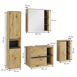 Vicco Badmöbel-Set Artisan/Grau Viola, bestehend aus Badspiegelschrank, Waschbeckenunterschrank, Midischrank, Hochschrank - Mehr Stauraum ohne Bodenfläche zu nutzen