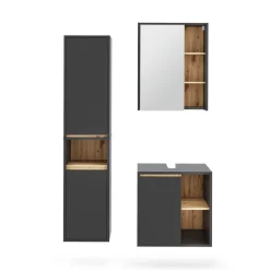 Vicco Badmöbel-Set Grau/Artisan Viola, bestehend aus Bad Spiegelschrank, Waschbeckenunterschrank, Hochschrank - Mehr Stauraum ohne Bodenfläche zu nutzen