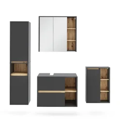Vicco Badmöbel-Set Grau/Artisan Viola, bestehend aus Badspiegelschrank, Waschbeckenunterschrank, Midischrank, Hochschrank - Mehr Stauraum ohne Bodenfläche zu nutzen