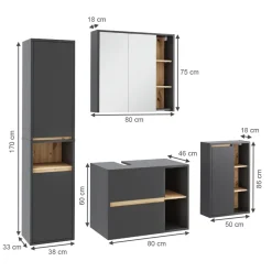 Vicco Badmöbel-Set Grau/Artisan Viola, bestehend aus Badspiegelschrank, Waschbeckenunterschrank, Midischrank, Hochschrank - Mehr Stauraum ohne Bodenfläche zu nutzen