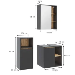 Vicco Badmöbel-Set Grau/Artisan Viola, bestehend aus Bad Spiegelschrank, Waschbeckenunterschrank, Midischrank - Mehr Stauraum ohne Bodenfläche zu nutzen