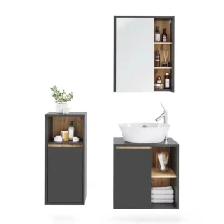 Vicco Badmöbel-Set Grau/Artisan Viola, bestehend aus Bad Spiegelschrank, Waschbeckenunterschrank, Midischrank - Mehr Stauraum ohne Bodenfläche zu nutzen