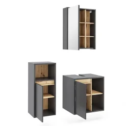 Vicco Badmöbel-Set Grau/Artisan Viola, bestehend aus Bad Spiegelschrank, Waschbeckenunterschrank, Midischrank - Mehr Stauraum ohne Bodenfläche zu nutzen