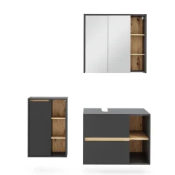 Vicco Badmöbel-Set Grau/Artisan Viola, bestehend aus Bad Spiegelschrank, Waschbeckenunterschrank, Midischrank - Mehr Stauraum ohne Bodenfläche zu nutzen