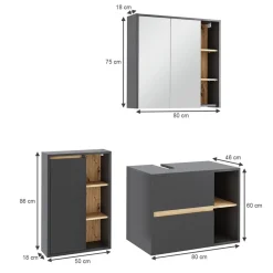 Vicco Badmöbel-Set Grau/Artisan Viola, bestehend aus Bad Spiegelschrank, Waschbeckenunterschrank, Midischrank - Mehr Stauraum ohne Bodenfläche zu nutzen