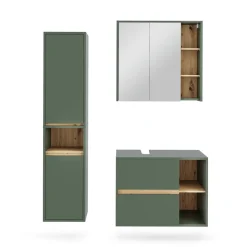 Vicco Badmöbel-Set Grün/Artisan Viola, bestehend aus Bad Spiegelschrank, Waschbeckenunterschrank, Hochschrank - Mehr Stauraum ohne Bodenfläche zu nutzen