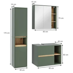 Vicco Badmöbel-Set Grün/Artisan Viola, bestehend aus Bad Spiegelschrank, Waschbeckenunterschrank, Hochschrank - Mehr Stauraum ohne Bodenfläche zu nutzen