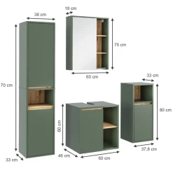 Vicco Badmöbel-Set Grün/Artisan Viola, bestehend aus Badspiegelschrank, Waschbeckenunterschrank, Midischrank, Hochschrank - Mehr Stauraum ohne Bodenfläche zu nutzen