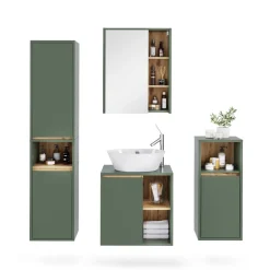 Vicco Badmöbel-Set Grün/Artisan Viola, bestehend aus Badspiegelschrank, Waschbeckenunterschrank, Midischrank, Hochschrank - Mehr Stauraum ohne Bodenfläche zu nutzen