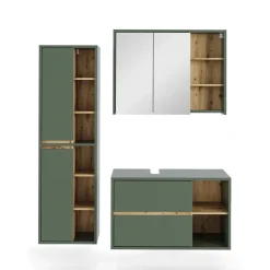 Vicco Badmöbel-Set Grün/Artisan Viola, bestehend aus Bad Spiegelschrank, Waschbeckenunterschrank, Hochschrank - Mehr Stauraum ohne Bodenfläche zu nutzen