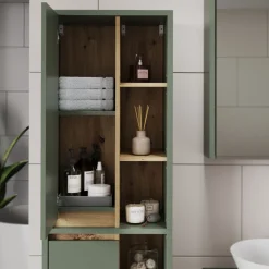 Vicco Badmöbel-Set Grün/Artisan Viola, bestehend aus Bad Spiegelschrank, Waschbeckenunterschrank, Hochschrank - Mehr Stauraum ohne Bodenfläche zu nutzen