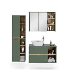 Vicco Badmöbel-Set Grün/Artisan Viola, bestehend aus Bad Spiegelschrank, Waschbeckenunterschrank, Hochschrank - Mehr Stauraum ohne Bodenfläche zu nutzen