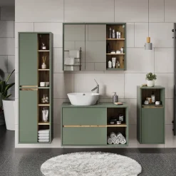 Vicco Badmöbel-Set Grün/Artisan Viola, bestehend aus Bad Spiegelschrank, Waschbeckenunterschrank, Hochschrank - Mehr Stauraum ohne Bodenfläche zu nutzen
