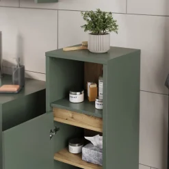 Vicco Badmöbel-Set Grün/Artisan Viola, bestehend aus Bad Spiegelschrank, Waschbeckenunterschrank, Midischrank - Mehr Stauraum ohne Bodenfläche zu nutzen
