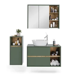 Vicco Badmöbel-Set Grün/Artisan Viola, bestehend aus Bad Spiegelschrank, Waschbeckenunterschrank, Midischrank - Mehr Stauraum ohne Bodenfläche zu nutzen
