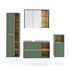 Vicco Badmöbel-Set Grün/Artisan Viola, bestehend aus Badspiegelschrank, Waschbeckenunterschrank, Midischrank, Hochschrank - Mehr Stauraum ohne Bodenfläche zu nutzen