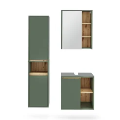 Vicco Badmöbel-Set Grün/Artisan Viola, bestehend aus Bad Spiegelschrank, Waschbeckenunterschrank, Hochschrank - Mehr Stauraum ohne Bodenfläche zu nutzen
