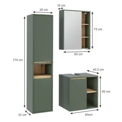Vicco Badmöbel-Set Grün/Artisan Viola, bestehend aus Bad Spiegelschrank, Waschbeckenunterschrank, Hochschrank - Mehr Stauraum ohne Bodenfläche zu nutzen