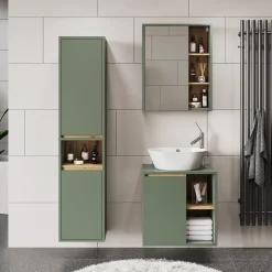 Vicco Badmöbel-Set Grün/Artisan Viola, bestehend aus Bad Spiegelschrank, Waschbeckenunterschrank, Hochschrank - Mehr Stauraum ohne Bodenfläche zu nutzen