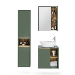 Vicco Badmöbel-Set Grün/Artisan Viola, bestehend aus Bad Spiegelschrank, Waschbeckenunterschrank, Hochschrank - Mehr Stauraum ohne Bodenfläche zu nutzen