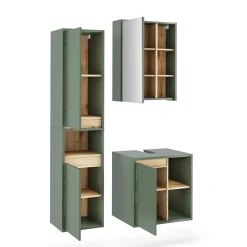 Vicco Badmöbel-Set Grün/Artisan Viola, bestehend aus Bad Spiegelschrank, Waschbeckenunterschrank, Hochschrank - Mehr Stauraum ohne Bodenfläche zu nutzen