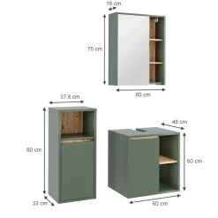Vicco Badmöbel-Set Grün/Artisan Viola, bestehend aus Bad Spiegelschrank, Waschbeckenunterschrank, Midischrank - Mehr Stauraum ohne Bodenfläche zu nutzen