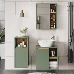 Vicco Badmöbel-Set Grün/Artisan Viola, bestehend aus Bad Spiegelschrank, Waschbeckenunterschrank, Midischrank - Mehr Stauraum ohne Bodenfläche zu nutzen