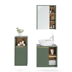 Vicco Badmöbel-Set Grün/Artisan Viola, bestehend aus Bad Spiegelschrank, Waschbeckenunterschrank, Midischrank - Mehr Stauraum ohne Bodenfläche zu nutzen