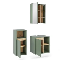 Vicco Badmöbel-Set Grün/Artisan Viola, bestehend aus Bad Spiegelschrank, Waschbeckenunterschrank, Midischrank - Mehr Stauraum ohne Bodenfläche zu nutzen