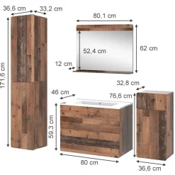 Vicco Badmöbel-Set Oldstyle Izan, bestehend aus Waschbeckenunterschrank, Waschbecken, Hängeschrank, Hochschrank, Midischrank - Mehr Stauraum ohne Bodenfläche zu nutzen
