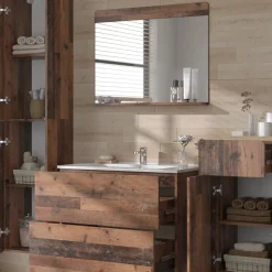 Vicco Badmöbel-Set Oldstyle Izan, bestehend aus Waschbeckenunterschrank, Waschbecken, Hängeschrank, Hochschrank, Midischrank - Mehr Stauraum ohne Bodenfläche zu nutzen