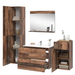 Vicco Badmöbel-Set Oldstyle Izan, bestehend aus Waschbeckenunterschrank, Waschbecken, Hängeschrank, Hochschrank, Midischrank - Mehr Stauraum ohne Bodenfläche zu nutzen