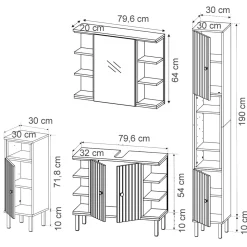 Vicco Badmöbel-Set Sonoma Aquis, bestehend aus Badspiegelschrank, Waschbeckenunterschrank, Midischrank, Hochschrank - Offene und geschlossene Fächer für flexible Aufbewahrung