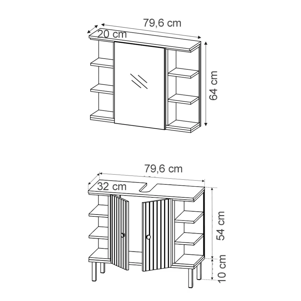 Vicco Badmöbel-Set Sonoma Aquis, bestehend aus Waschtischunterschrank, Spiegelschrank - Offene und geschlossene Fächer für flexible Aufbewahrung