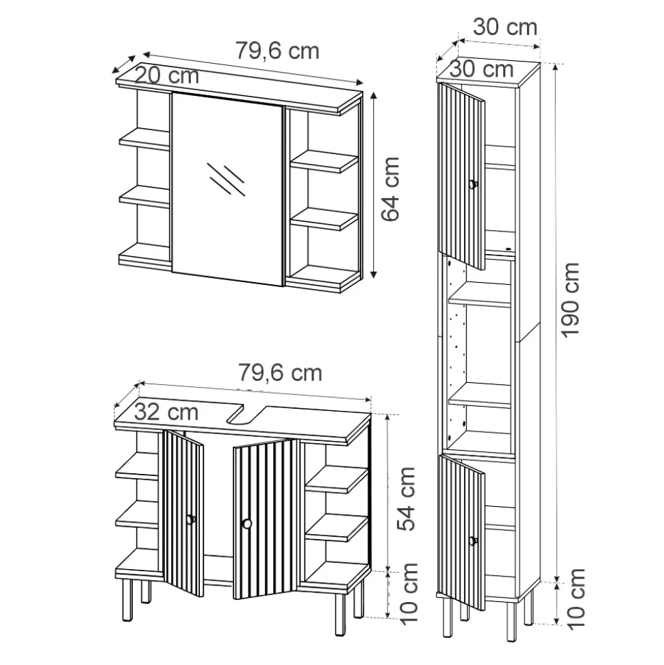 Vicco Badmöbel-Set Sonoma Aquis, bestehend aus Bad Spiegelschrank, Waschbeckenunterschrank, Hochschrank - Offene und geschlossene Fächer für flexible Aufbewahrung