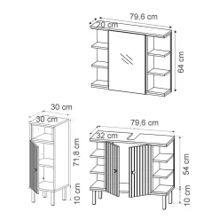 Vicco Badmöbel-Set Sonoma Aquis, bestehend aus Bad Spiegelschrank, Waschbeckenunterschrank, Midischrank - Offene und geschlossene Fächer für flexible Aufbewahrung
