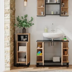 Vicco Badmöbel-Set Sonoma Aquis, bestehend aus Bad Spiegelschrank, Waschbeckenunterschrank, Midischrank - Offene und geschlossene Fächer für flexible Aufbewahrung